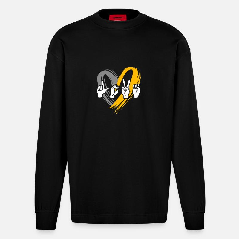 Deaf Deaf Deaf Sign Language - Heavyweight Oversized Organic Longsleeve Shirt Made in EU - SOLID BLACK