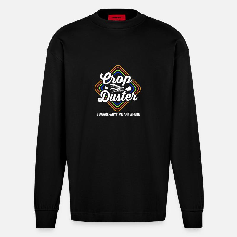 Crop Duster Flugzeug Pilot - Heavyweight Oversized Organic Langarmshirt Made in EU - SOLID BLACK