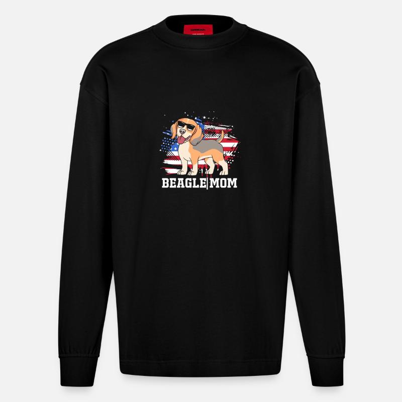 Beagle Mama Mutter Hundemama - Heavyweight Oversized Organic Langarmshirt Made in EU - SOLID BLACK