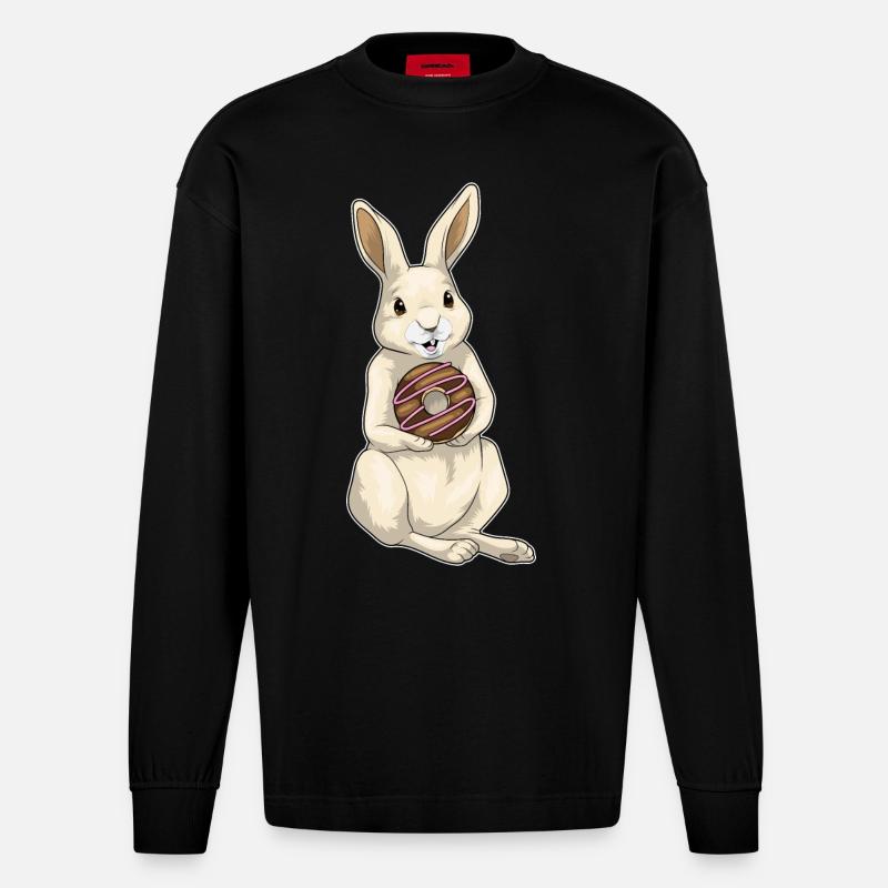 Hase Donut - Heavyweight Oversized Organic Langarmshirt Made in EU - SOLID BLACK