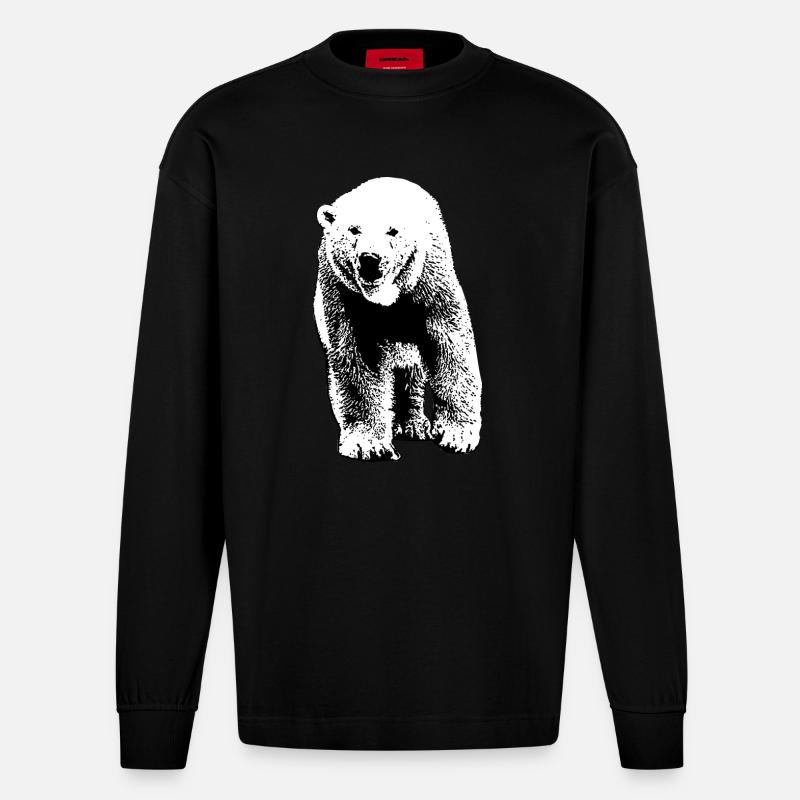 Polar Bear - Eisbär - Heavyweight Oversized Organic Langarmshirt Made in EU - SOLID BLACK