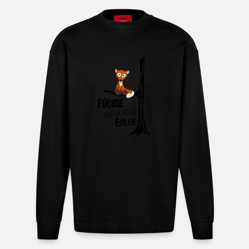 Fuchs wie Eule - Heavyweight Oversized Organic Langarmshirt Made in EU - SOLID BLACK