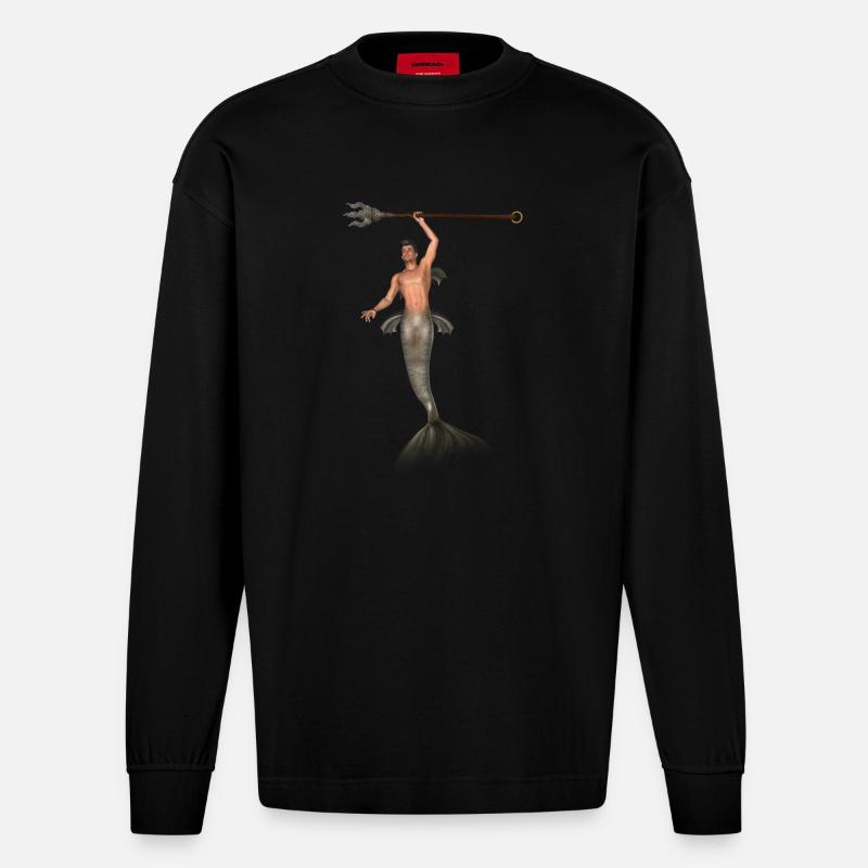 Poseidon - Heavyweight Oversized Organic Langarmshirt Made in EU - SOLID BLACK