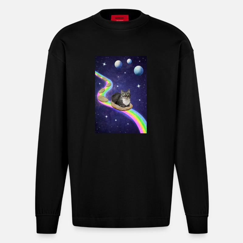 Mignon chat de l’espace - Manches longues bio épais oversize fabriqué en UE - SOLID BLACK
