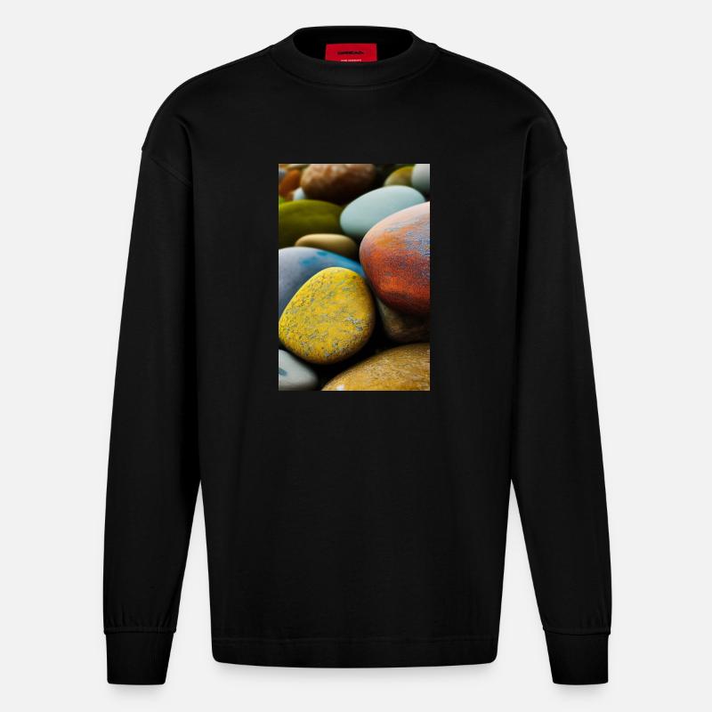 Bunte Steine - Heavyweight Oversized Organic Langarmshirt Made in EU - SOLID BLACK