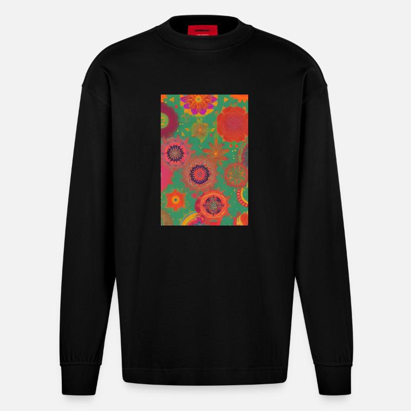 Retro Muster - Heavyweight Oversized Organic Langarmshirt Made in EU - SOLID BLACK