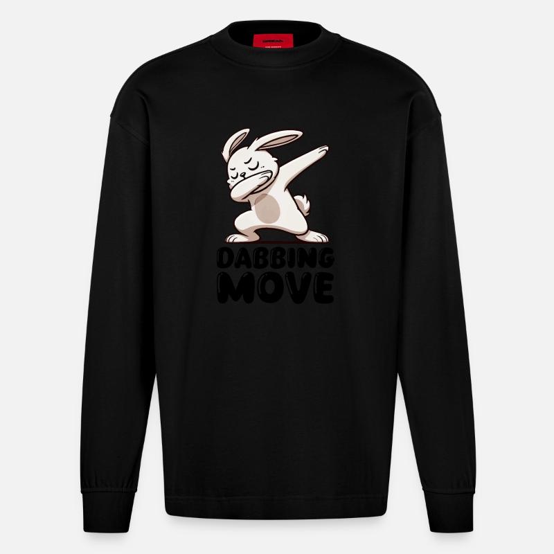 hase rabbit dabbing - Heavyweight Oversized Organic Langarmshirt Made in EU - SOLID BLACK