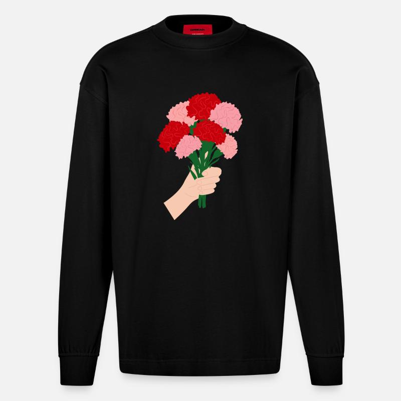 Pour vous- Fleur d’œillet rouge3 - Manches longues bio épais oversize fabriqué en UE - SOLID BLACK