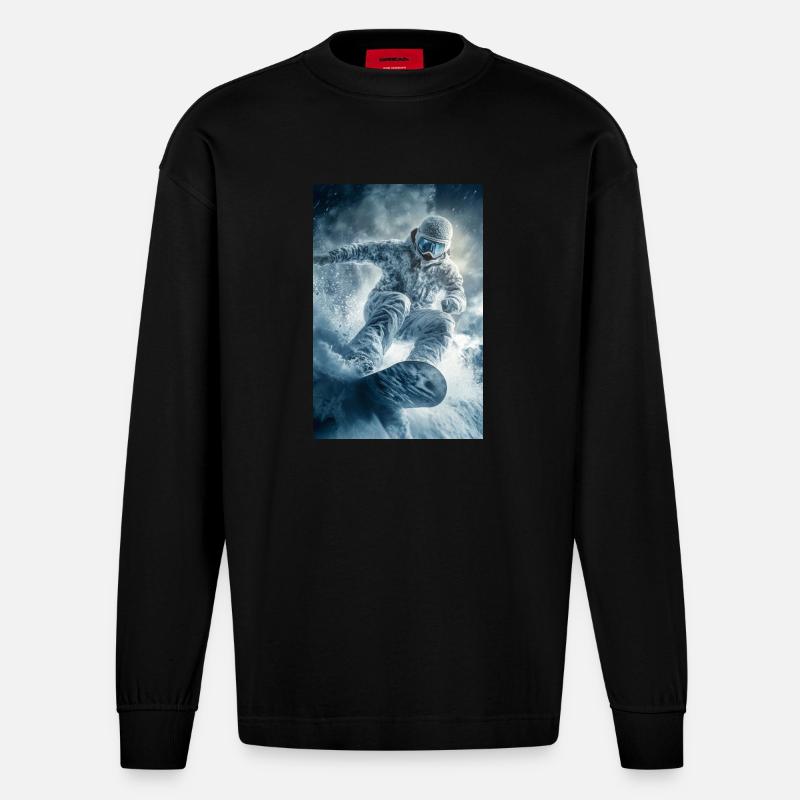Frozen Thrill Snowboarder - Heavyweight Oversized Organic Langarmshirt Made in EU - SOLID BLACK