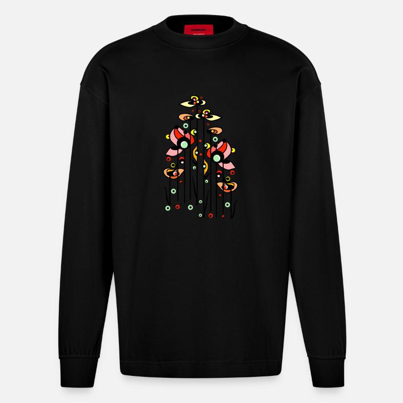 Blumen - Heavyweight Oversized Organic Langarmshirt Made in EU - SOLID BLACK