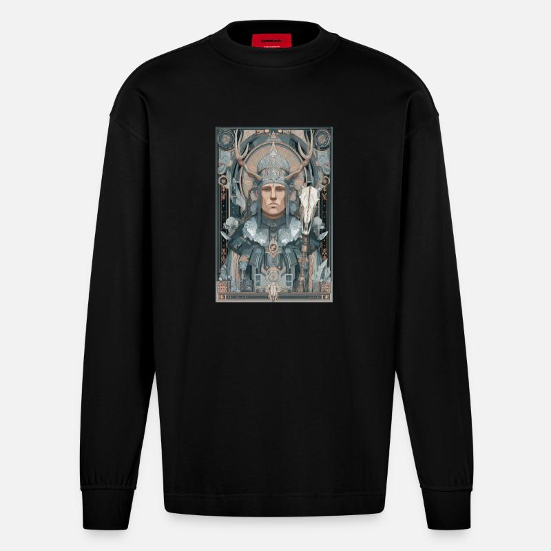 Geweih-Krieger Jugendstil - Heavyweight Oversized Organic Langarmshirt Made in EU - SOLID BLACK
