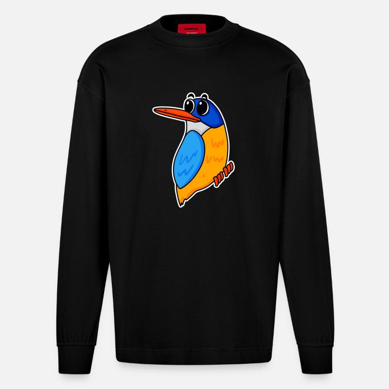 Niedlicher Eisvogel - Heavyweight Oversized Organic Langarmshirt Made in EU - SOLID BLACK