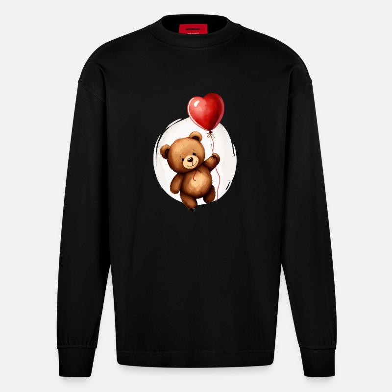 Bär mit Ballon - Heavyweight Oversized Organic Langarmshirt Made in EU - SOLID BLACK
