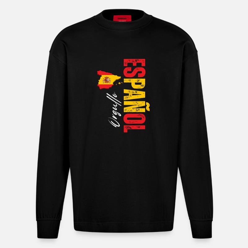 Spanish Pride, conception verticale - Manches longues bio épais oversize fabriqué en UE - SOLID BLACK
