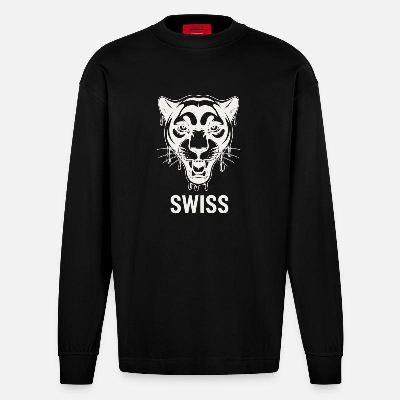 Tropfender Tigerkopf Schweizer Stil - Heavyweight Oversized Organic Langarmshirt Made in EU - SOLID BLACK