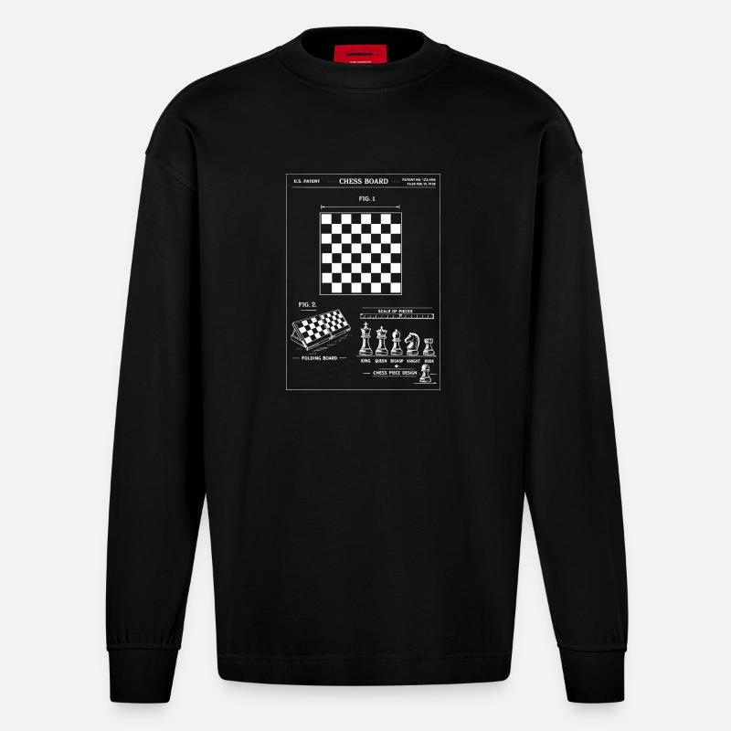 Brevet de plan d’échiquier - Manches longues bio épais oversize fabriqué en UE - SOLID BLACK