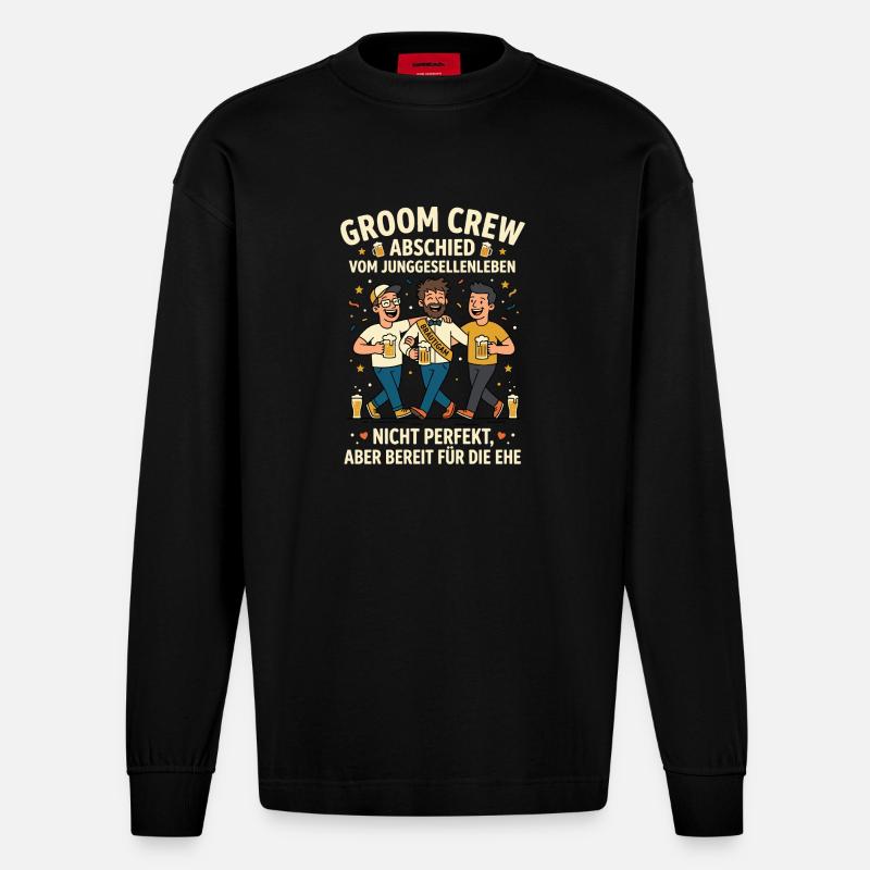Groom Crew Abschied Junggesellenleben - Heavyweight Oversized Organic Langarmshirt Made in EU - SOLID BLACK