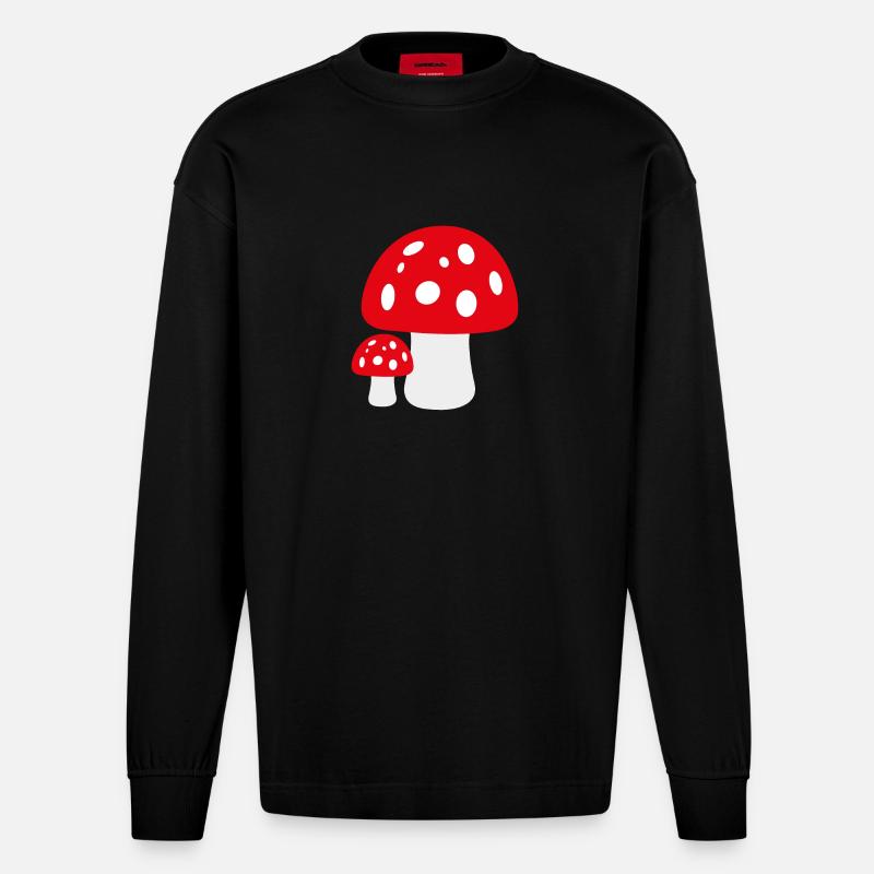 Champignon vénéneux - Manches longues bio épais oversize fabriqué en UE - SOLID BLACK