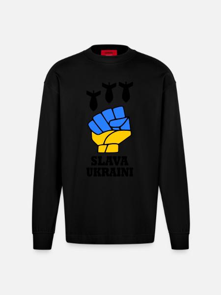Slava ukraini - Heavyweight Oversized Organic Longsleeve Shirt Made in EU - SOLID BLACK