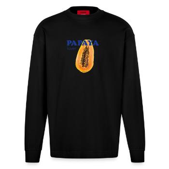 Papaya Lover - Heavyweight Oversized Organic Langarmshirt Made in EU - SOLID BLACK - Vorne