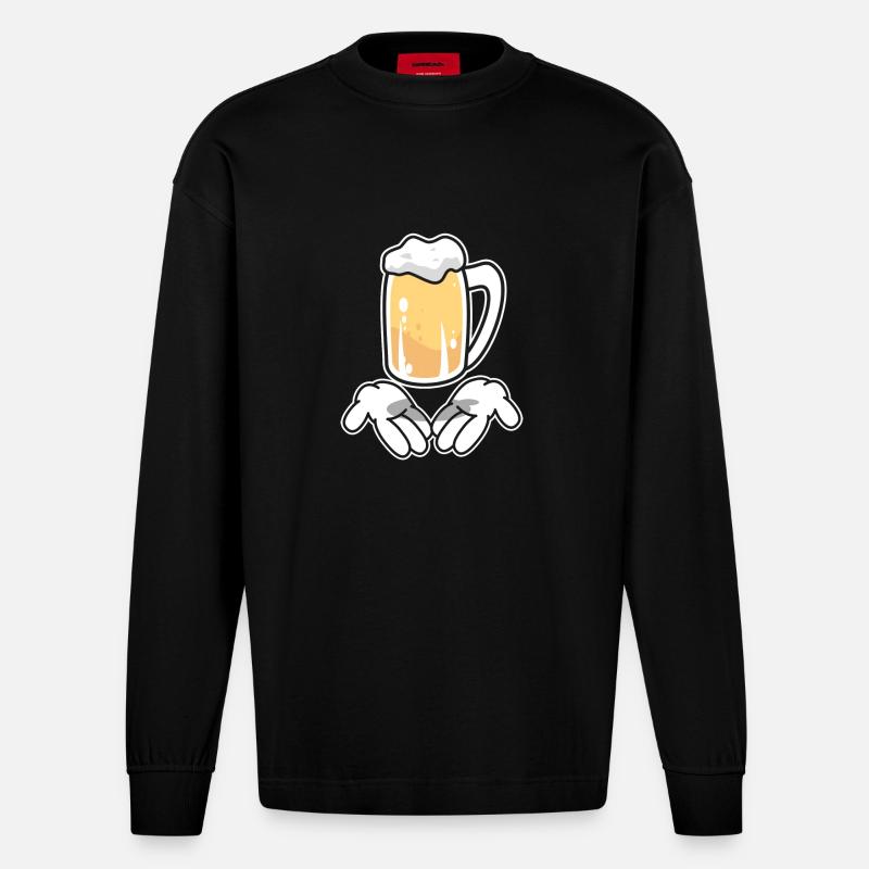 One Beer - Heavyweight Oversized Organic Langarmshirt Made in EU - SOLID BLACK