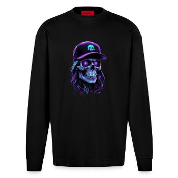 Crâne lueur violet hippie casquette - Manches longues bio épais oversize fabriqué en UE - SOLID BLACK - Devant