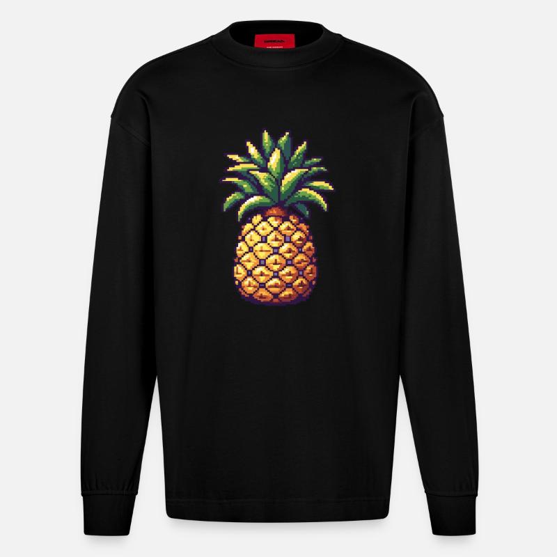 Ananas Pixel Symbol - Heavyweight Oversized Organic Langarmshirt Made in EU - SOLID BLACK