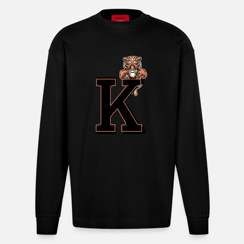 Buchstabe k Tiger - Geschenkidee - Heavyweight Oversized Organic Langarmshirt Made in EU - SOLID BLACK