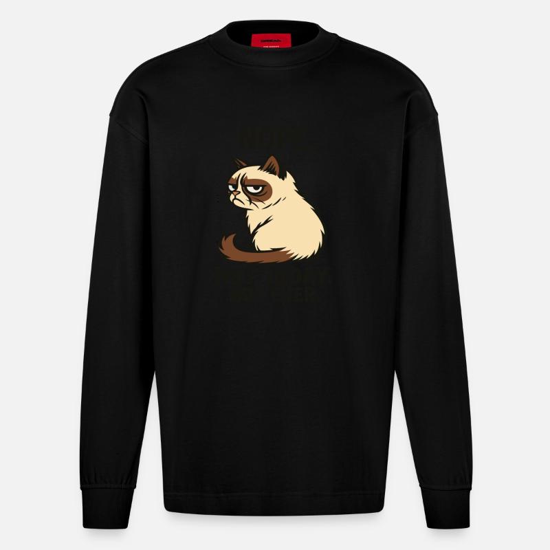 Katze "Not Today" - Heavyweight Oversized Organic Langarmshirt Made in EU - SOLID BLACK