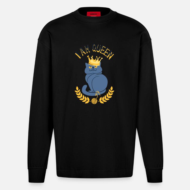 Katze - Heavyweight Oversized Organic Langarmshirt Made in EU - SOLID BLACK