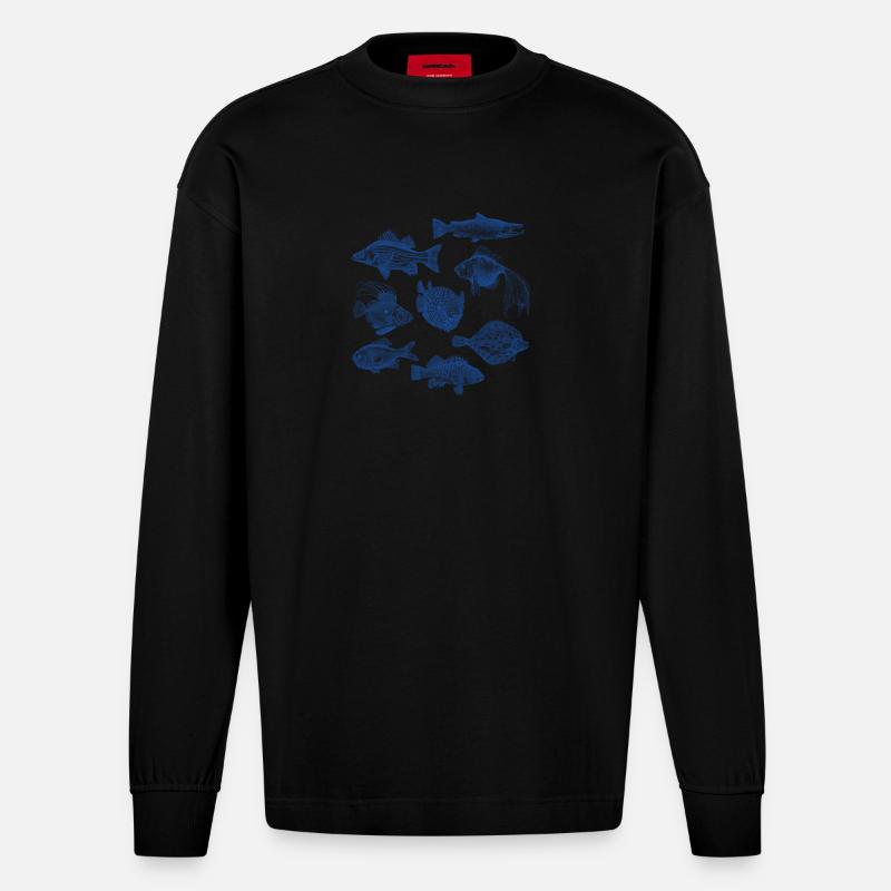 Fishes for compliments - Heavyweight Oversized Organic Langarmshirt Made in EU - SOLID BLACK
