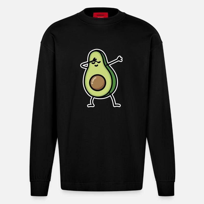 Avocado dab dabbing - Heavyweight Oversized Organic Langarmshirt Made in EU - SOLID BLACK