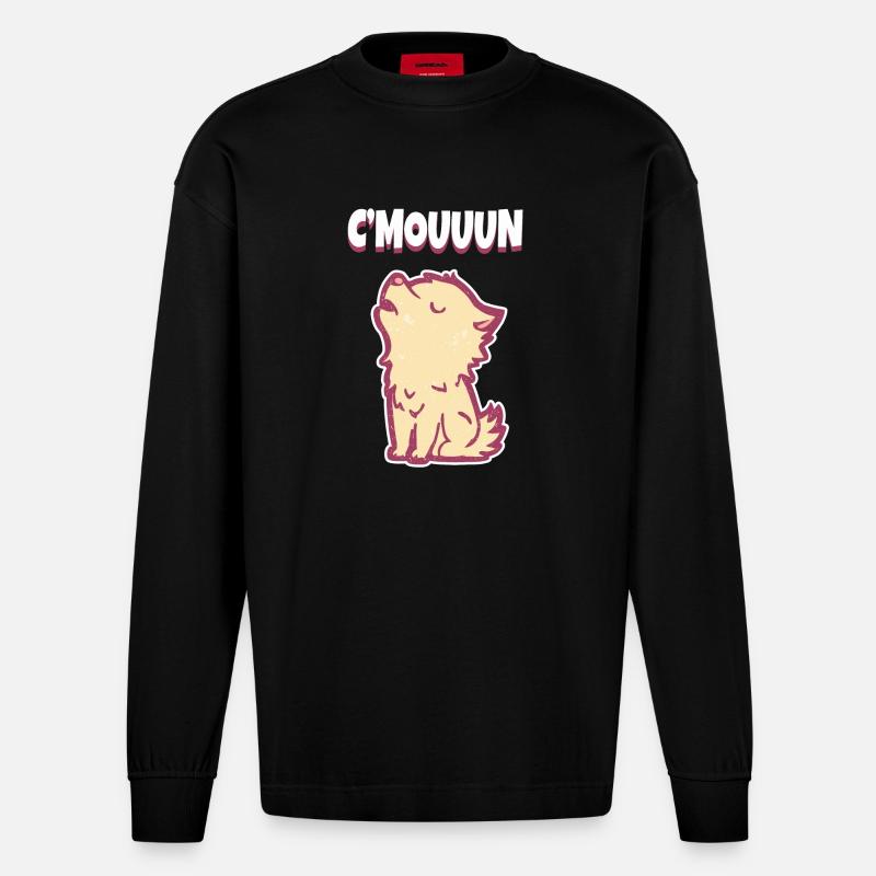 C'MON heulender Wolf Motivation - Heavyweight Oversized Organic Langarmshirt Made in EU - SOLID BLACK