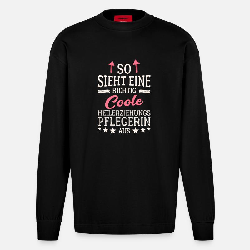 So sieht eine coole Heilerziehungspflegerin aus - Heavyweight Oversized Organic Langarmshirt Made in EU - SOLID BLACK