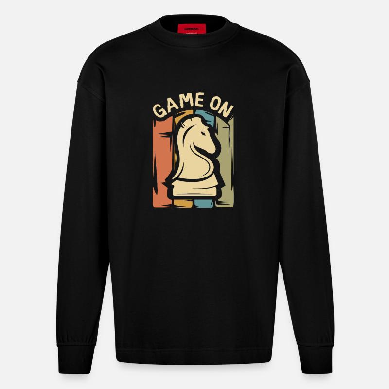 Game On Schach Design – Retro Springer - Heavyweight Oversized Organic Langarmshirt Made in EU - SOLID BLACK