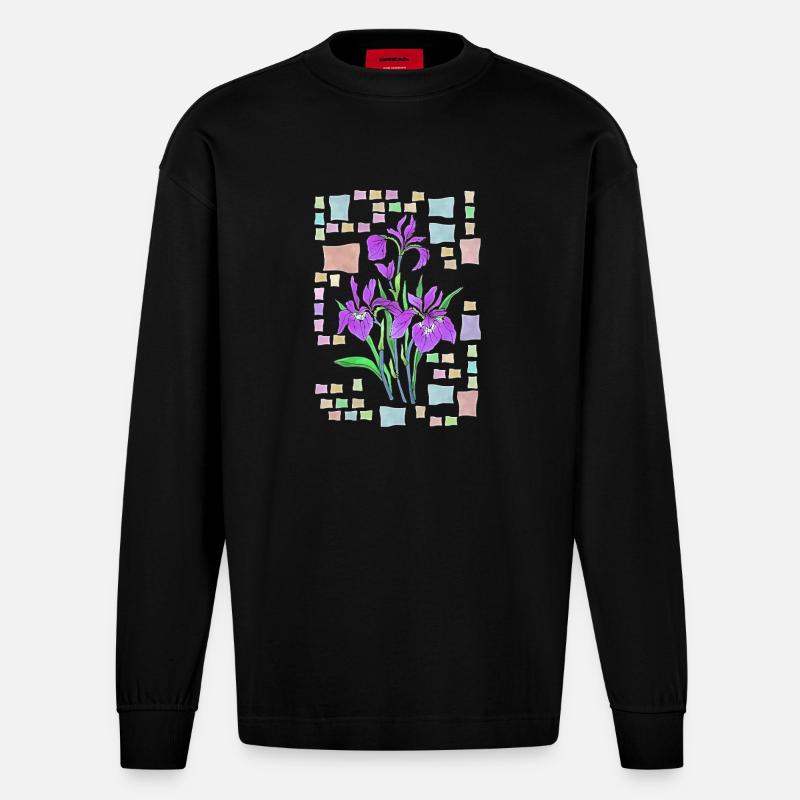 Blumen - Heavyweight Oversized Organic Langarmshirt Made in EU - SOLID BLACK