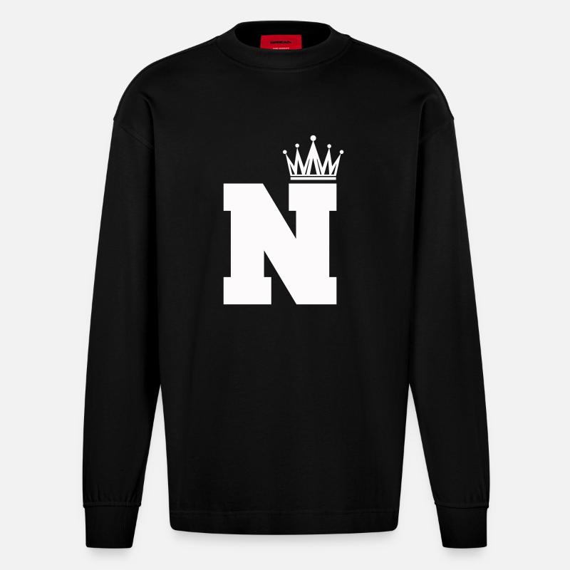 buchstabe_N_Krone - Heavyweight Oversized Organic Langarmshirt Made in EU - SOLID BLACK