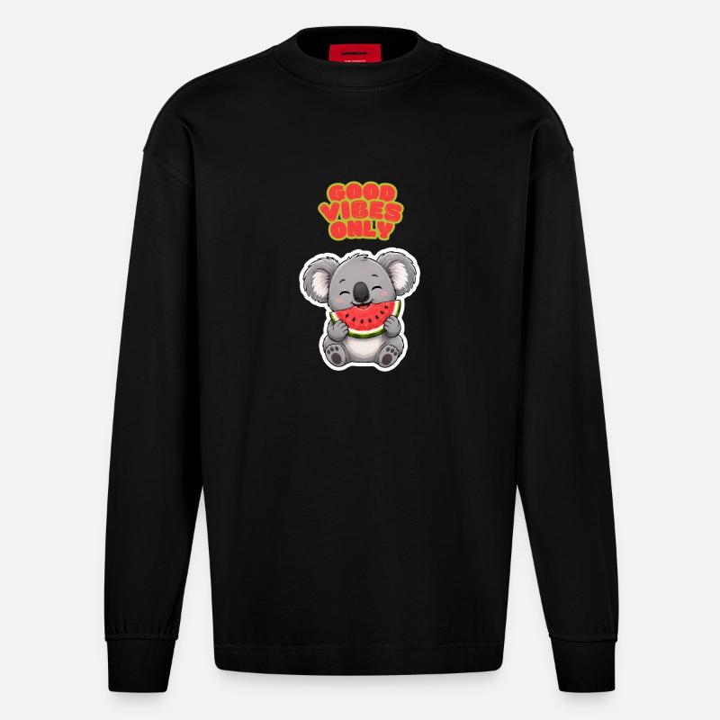 Koala Pastèque : bonnes ondes - Manches longues bio épais oversize fabriqué en UE - SOLID BLACK