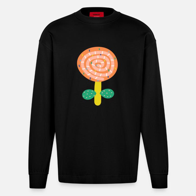 Kleine rote Blume - Heavyweight Oversized Organic Langarmshirt Made in EU - SOLID BLACK