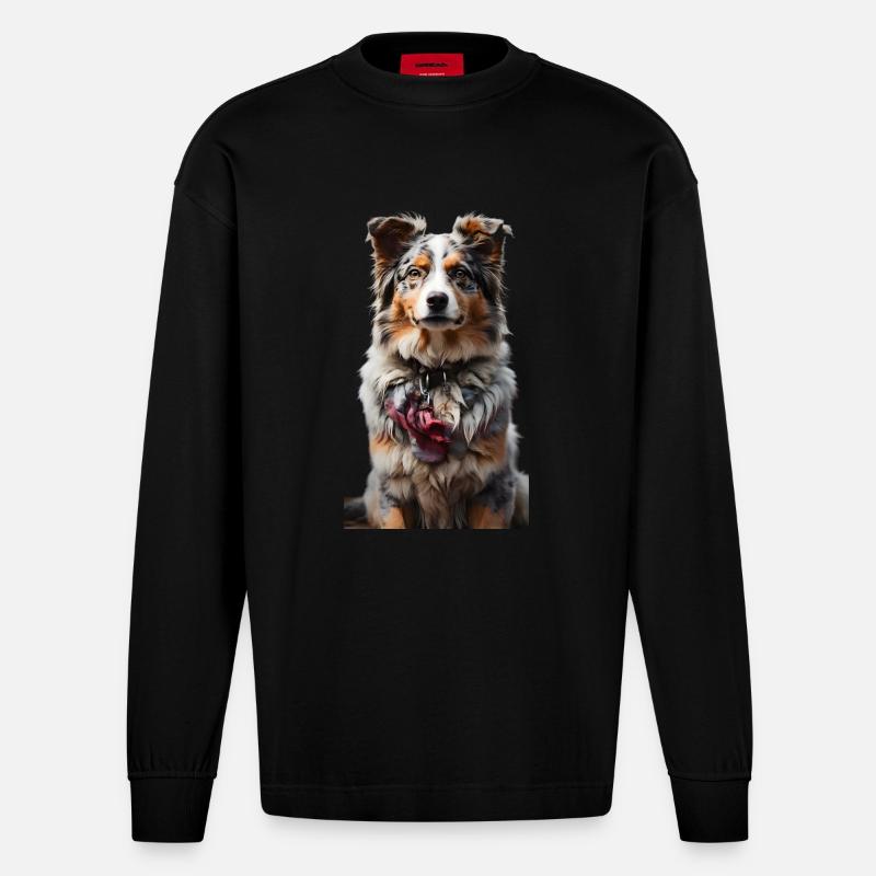 Australian Shepherd Schäferhund - Heavyweight Oversized Organic Langarmshirt Made in EU - SOLID BLACK