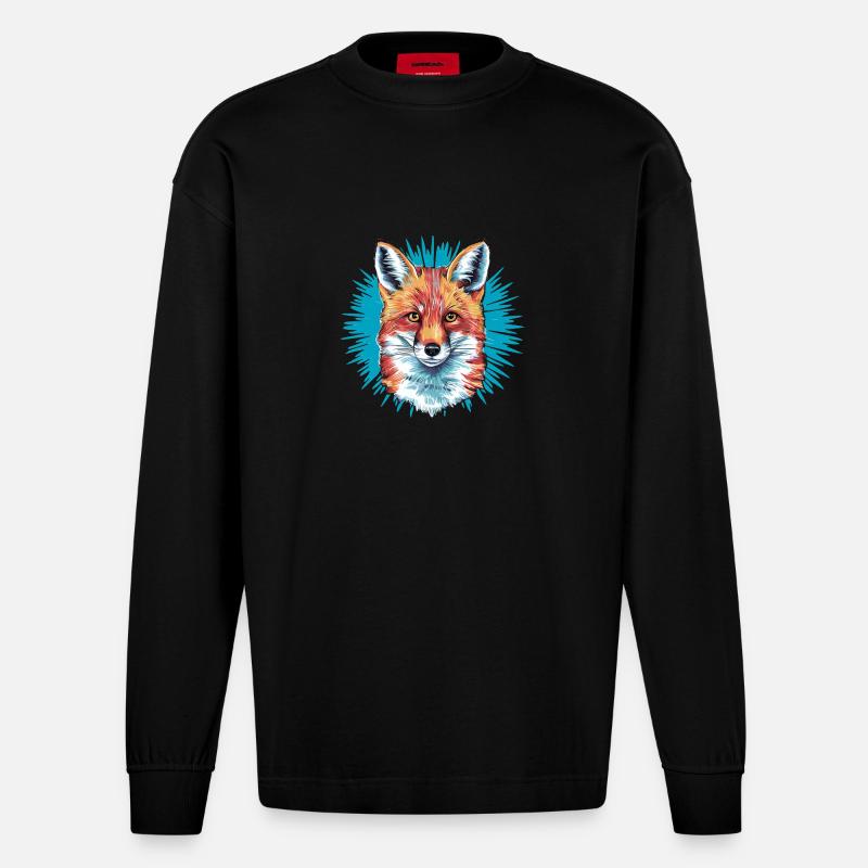 Fuchs - Illustration - Heavyweight Oversized Organic Langarmshirt Made in EU - SOLID BLACK