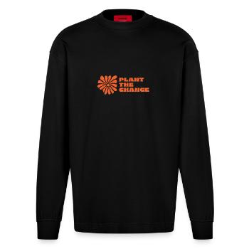 Plant the Change lettering - Heavyweight Oversized Organic Longsleeve Shirt Made in EU - SOLID BLACK - Front