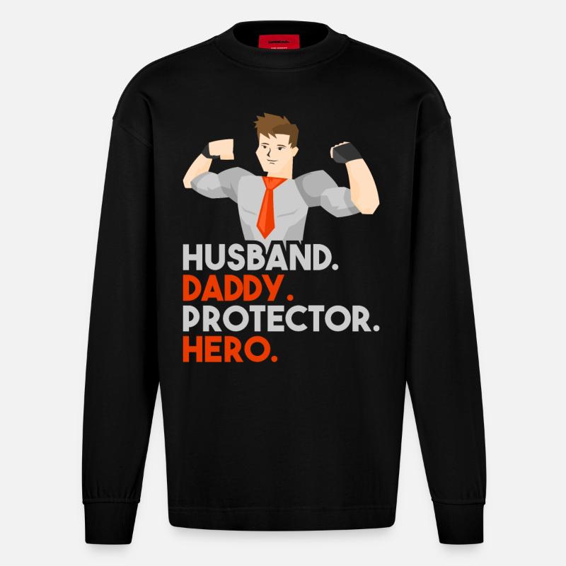 Daddy Superhero - Heavyweight Oversized Organic Langarmshirt Made in EU - SOLID BLACK