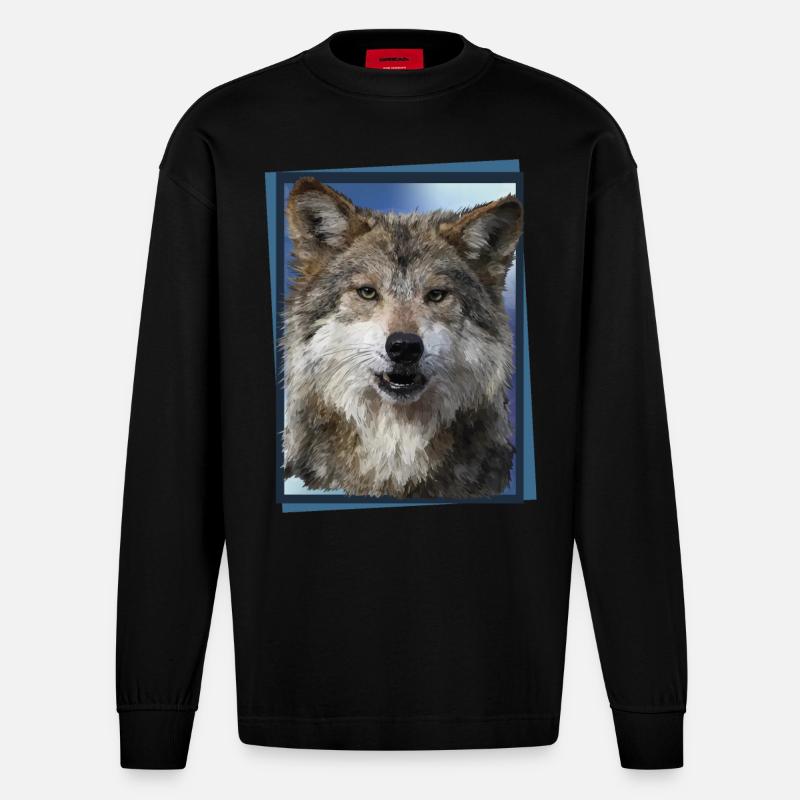 Wolf - Heavyweight Oversized Organic Langarmshirt Made in EU - SOLID BLACK