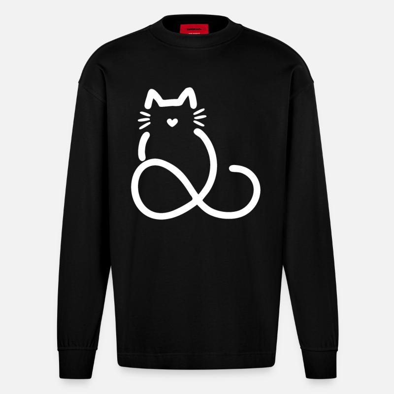 unendliche Liebe Herzform Katze - Heavyweight Oversized Organic Langarmshirt Made in EU - SOLID BLACK