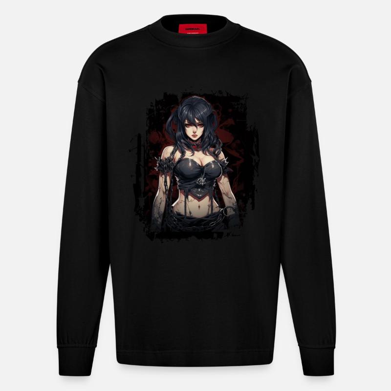 Fille gothique en forme - Manches longues bio épais oversize fabriqué en UE - SOLID BLACK