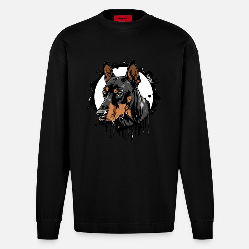 Dobermann Hund: Hundebesitzer - Heavyweight Oversized Organic Langarmshirt Made in EU - SOLID BLACK