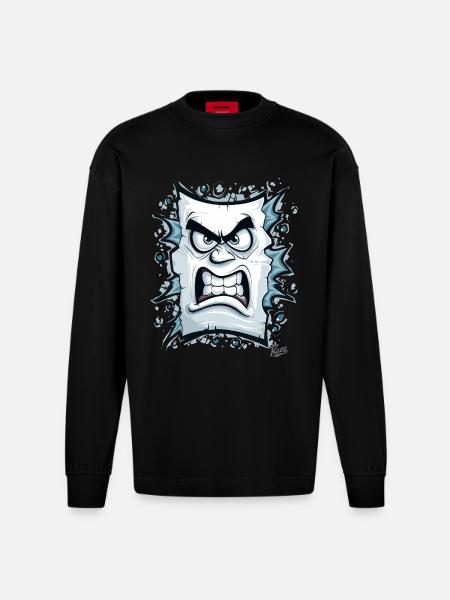 Angry face made of paper - Heavyweight Oversized Organic Longsleeve Shirt Made in EU - SOLID BLACK