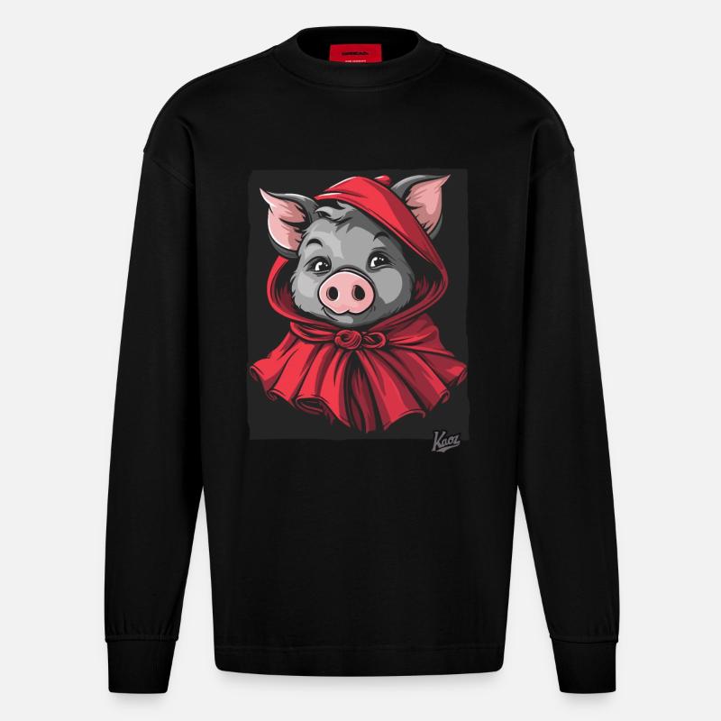 Das Märchen vom kleinen Rotkäppchen-Schwein - Heavyweight Oversized Organic Langarmshirt Made in EU - SOLID BLACK