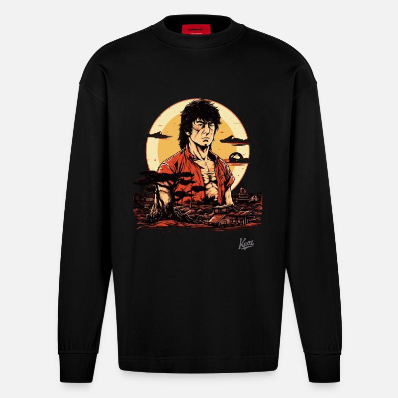 Japanischer Action-Held: Kampfkunst-Meister - Heavyweight Oversized Organic Langarmshirt Made in EU - SOLID BLACK